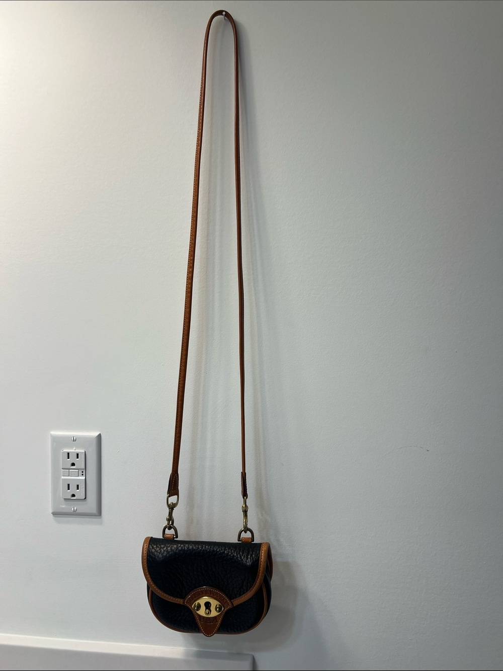 Dooney & Bourke Black Pebbled Crossbody with Tan Trim